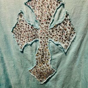 Embellished Cross Design Blouse - Blue